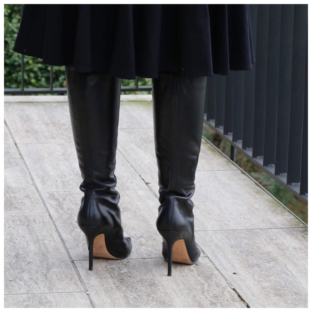 🛍 Jimmy Choo Black Leather Zipper High Boots 38 - Picture 3 of 8